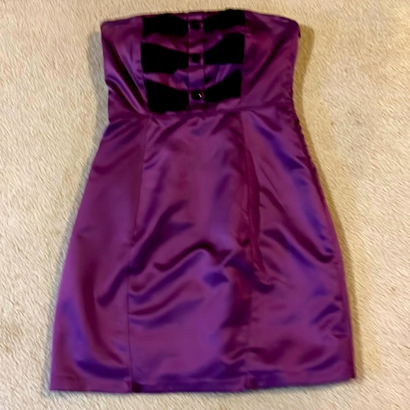 H & M Twist Juniors s/p Purple Satin Dress with Three Black Bow Ties - Picture 1 of 5